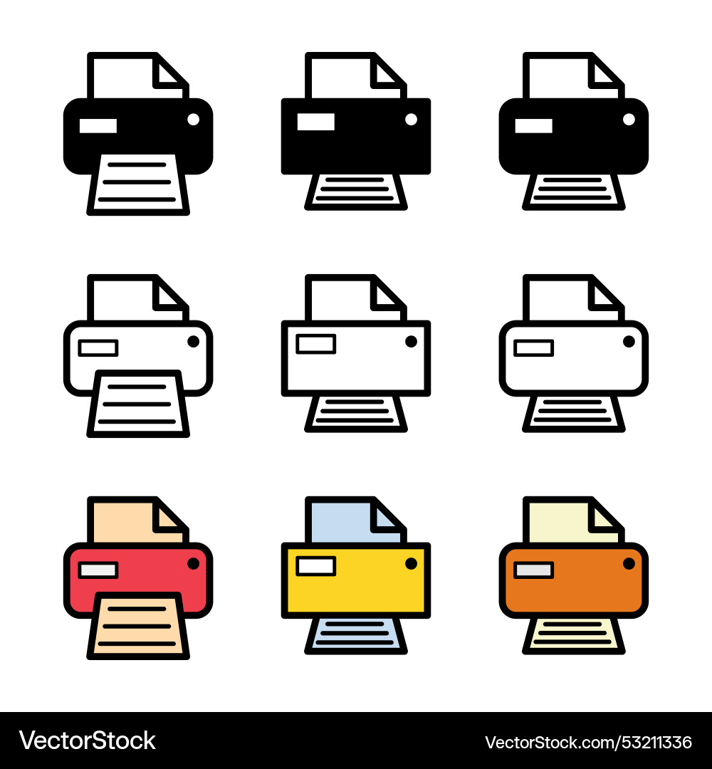 Set of printer document web icon printout machine Set of printer document web icon printout machine vector image