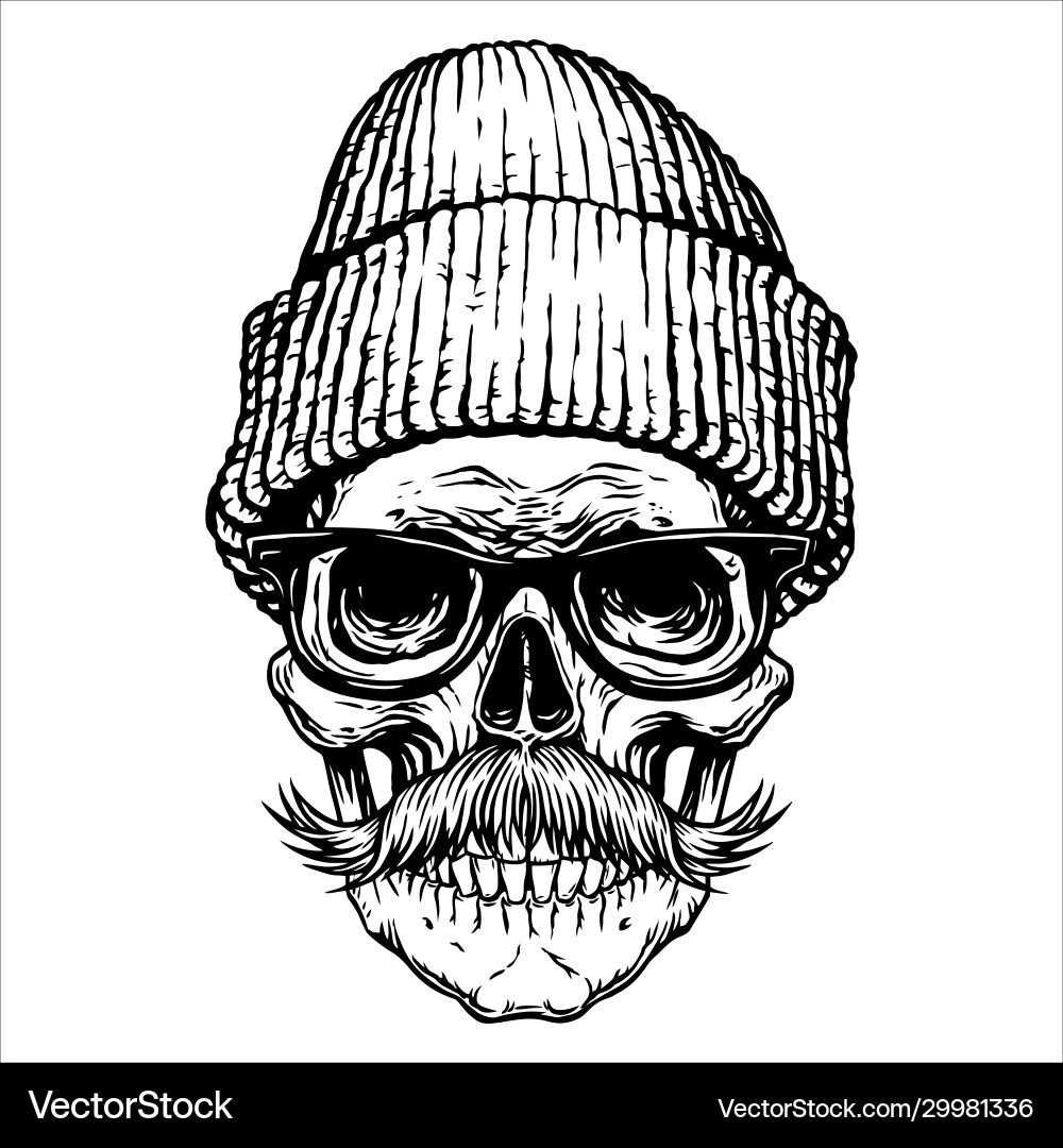 Skull mustache glasses hat black tattoo design Skull mustache glasses hat black tattoo design vector image