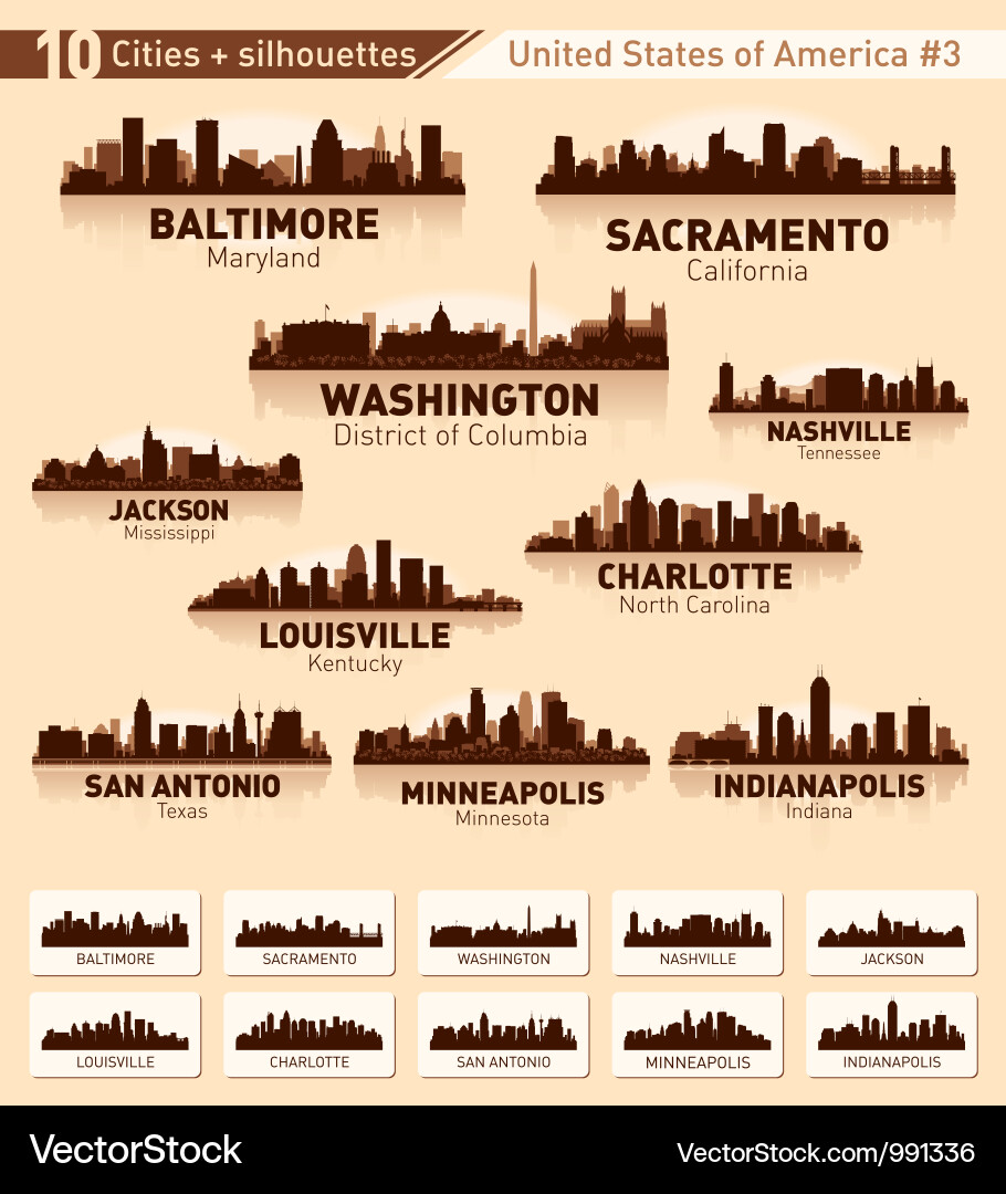USA City Skylines - 10 Iconic Cities vector image
