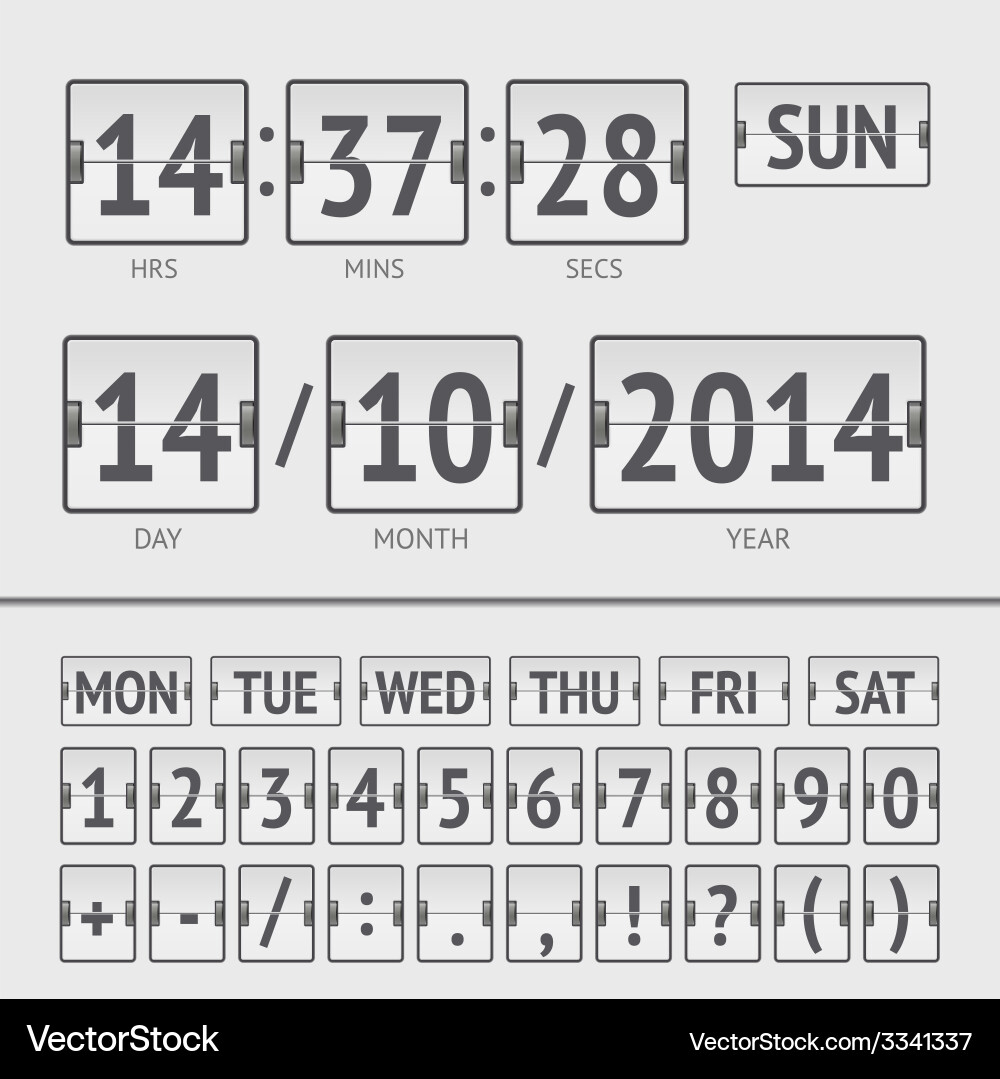 Analog black scoreboard digital week timer vector image