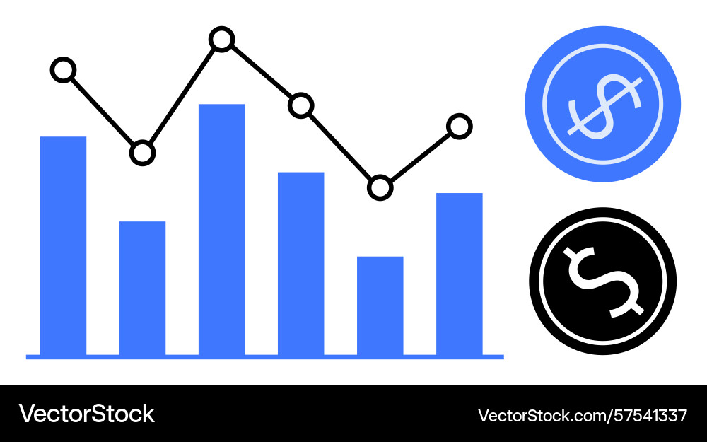 Business analytics with bar chart line graph Business analytics with bar chart line graph Vector Image