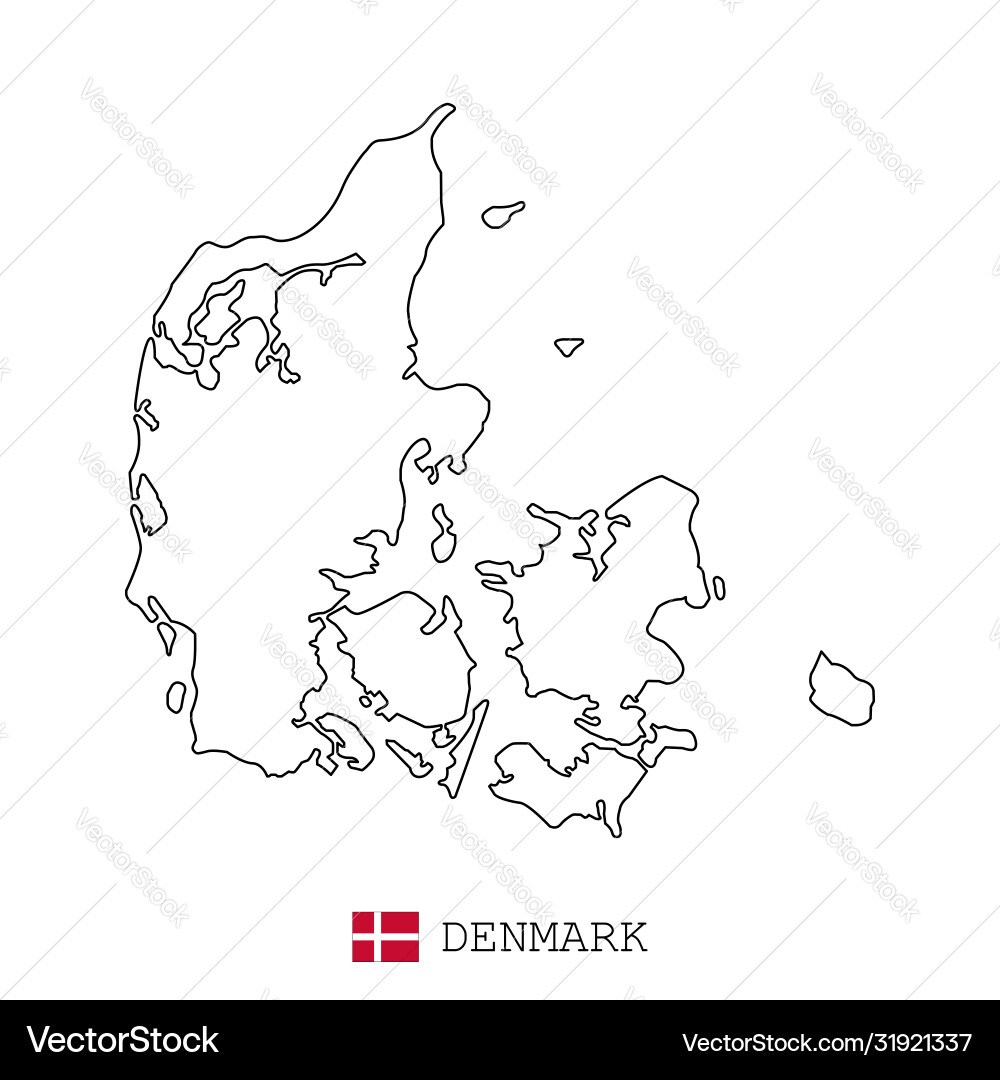 Denmark map line linear thin simple Vector Image
