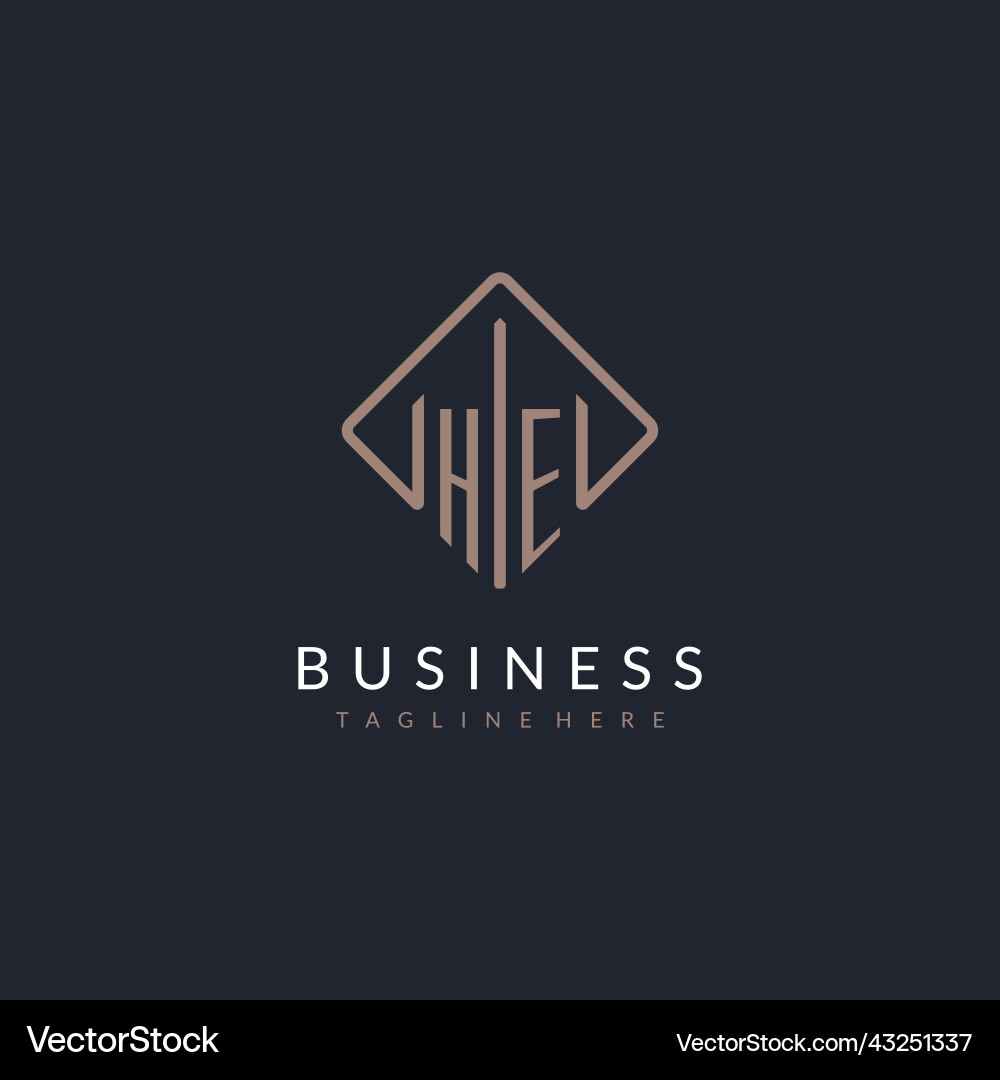 He initial logo with curved rectangle style design vector image