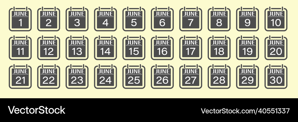June is a month with numbers set of calendar vector image