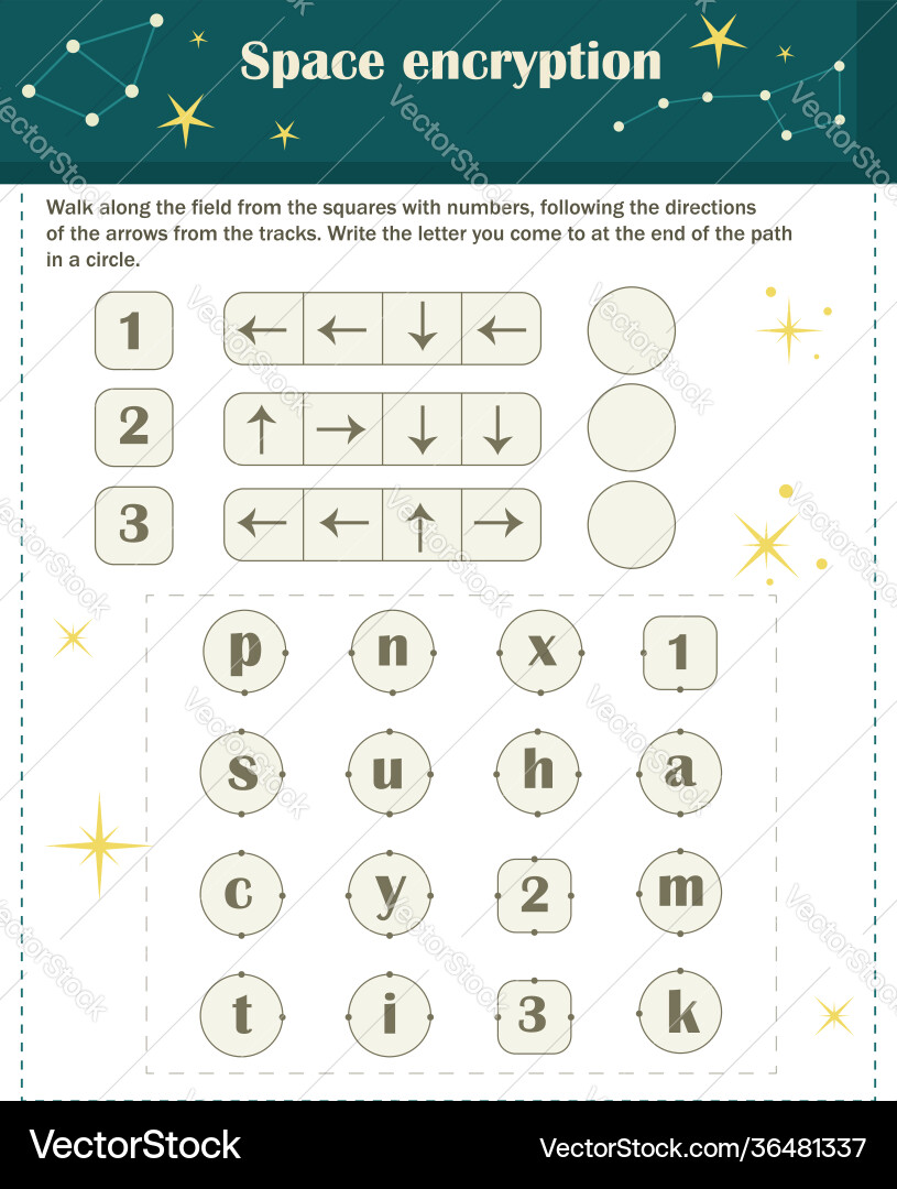 Logic game for children space encryption vector image