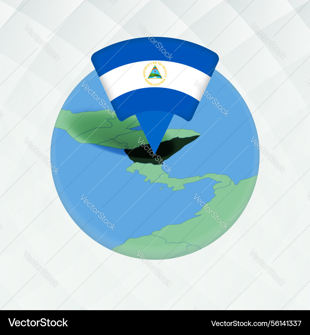 Nicaragua map highlighted with flag marker vector image
