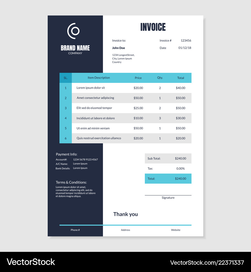 Quotation invoice layout template paper sheet Quotation invoice layout template paper sheet vector image