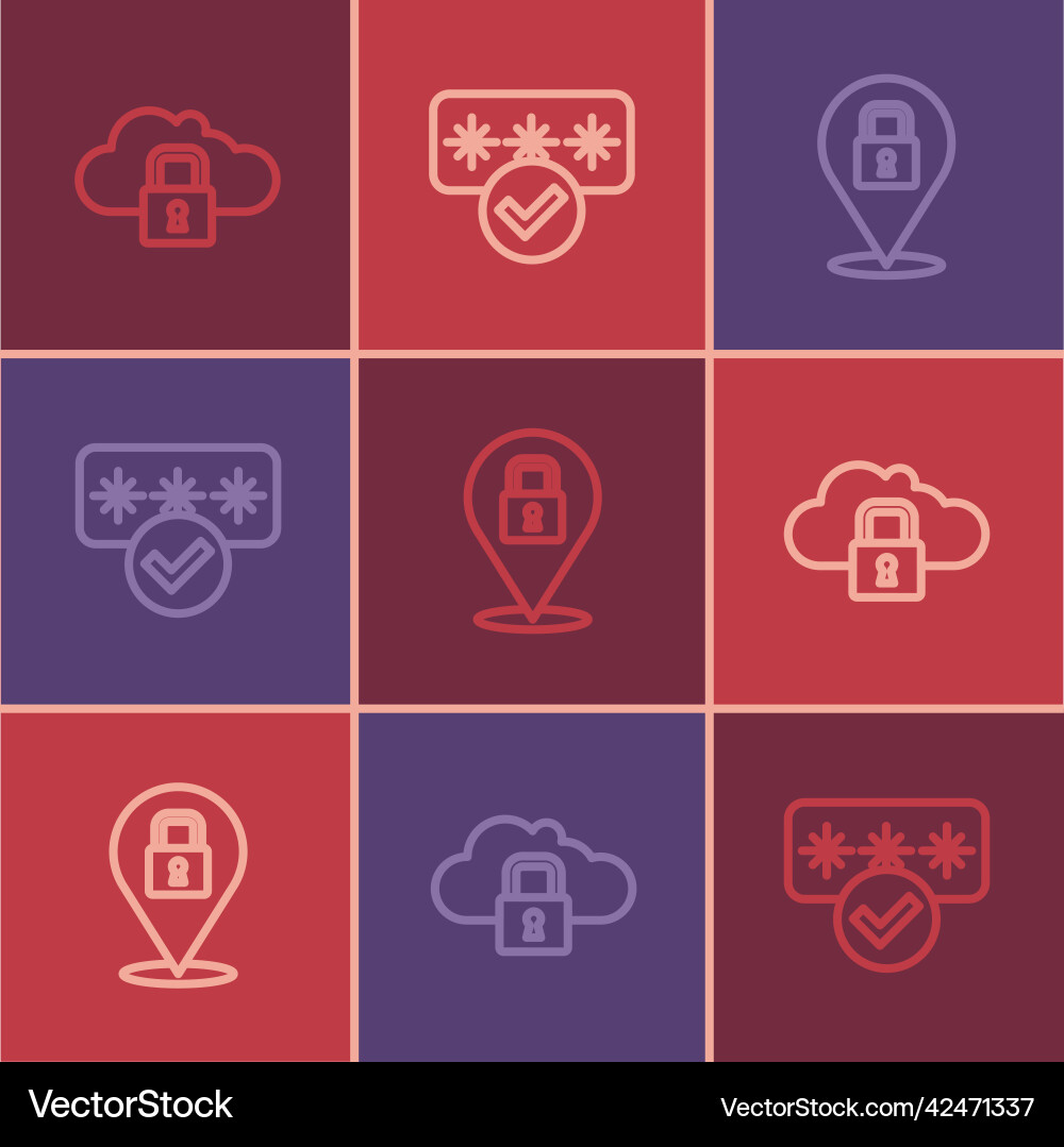 Set line cloud computing lock and password Set line cloud computing lock and password vector image