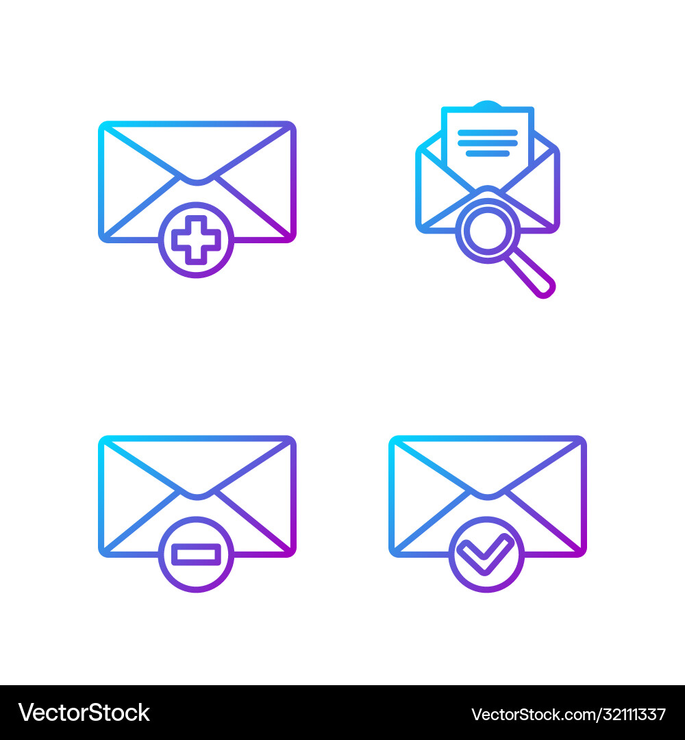 Set line envelope and check mark delete Set line envelope and check mark delete vector image