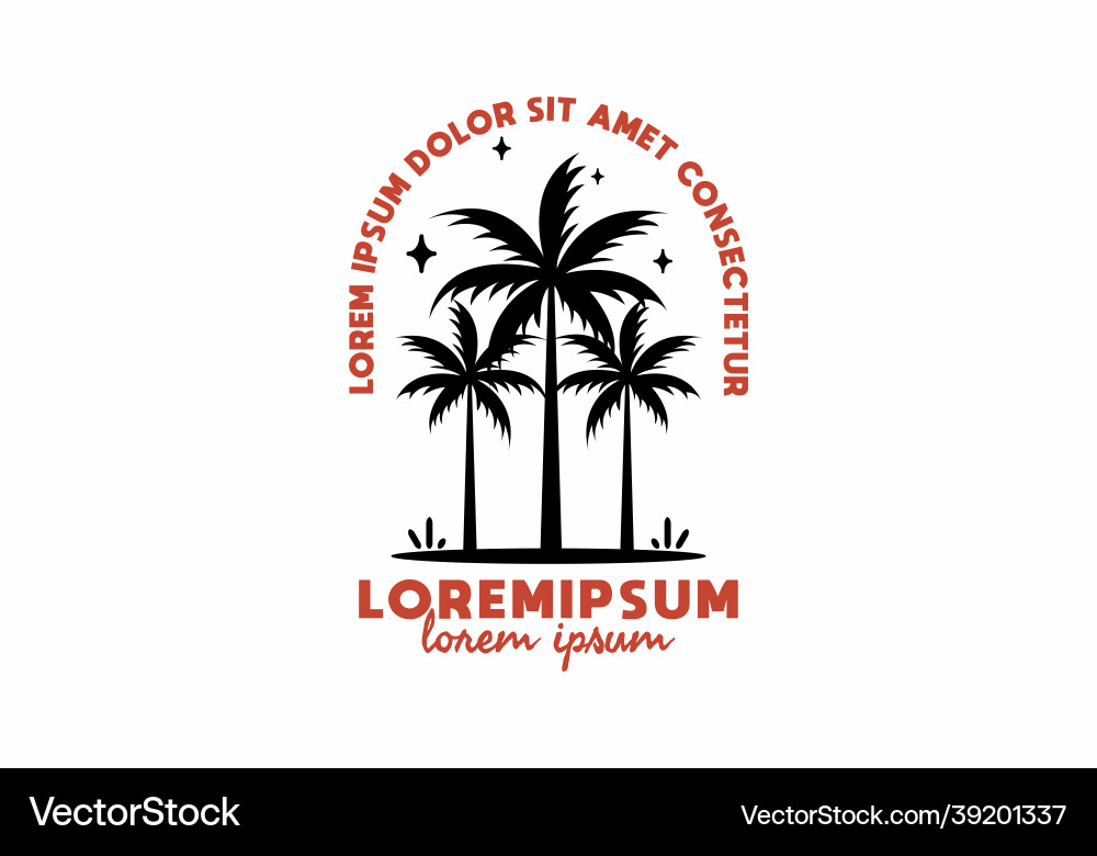Three coconut tree line art with lorem ipsum text Three coconut tree line art with lorem ipsum text Vector Image