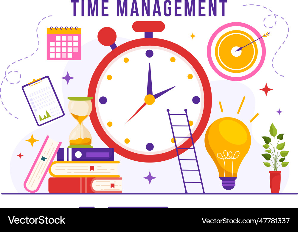 Time management with clock controls and tasks Vector Image