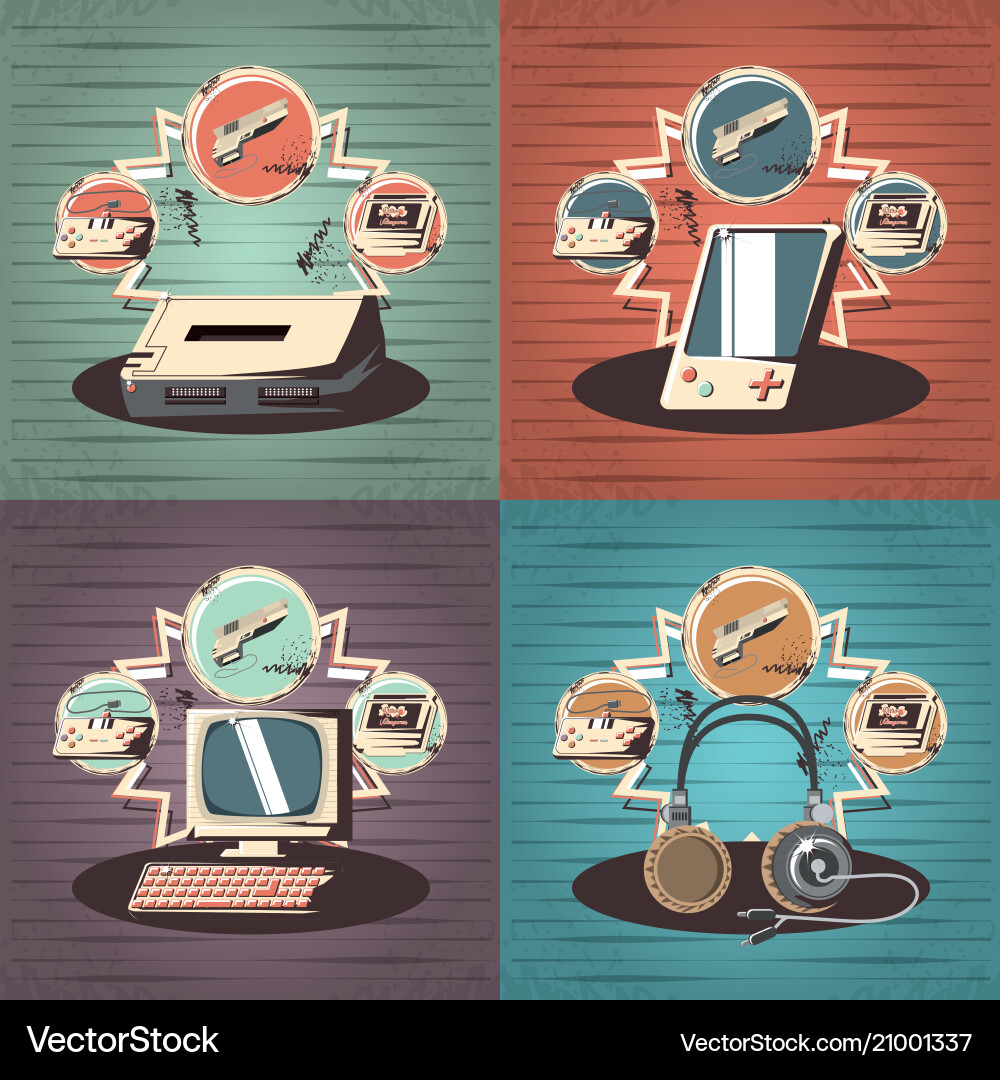 Video game retro set icons Video game retro set icons Vector Image