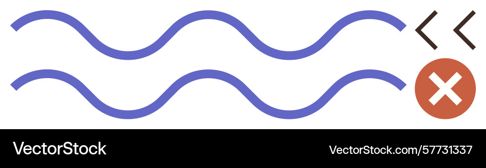 Wavy lines indicating flow with cross mark vector image
