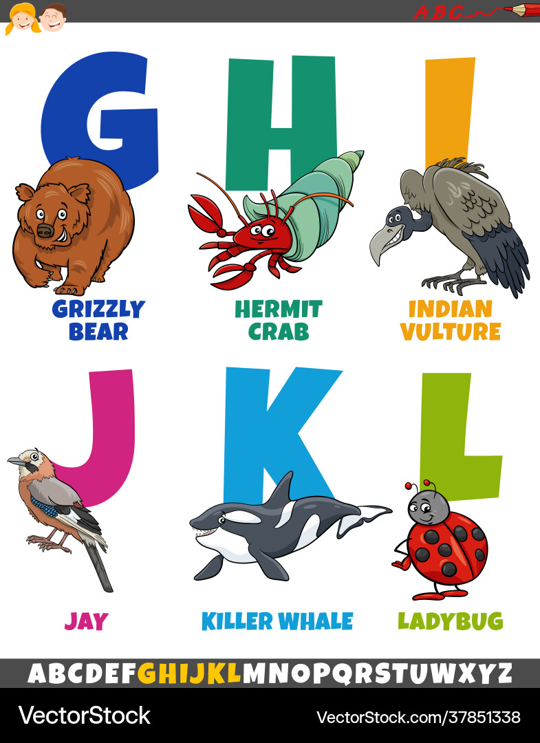 Cartoon alphabet set with funny animal characters Cartoon alphabet set with funny animal characters vector image