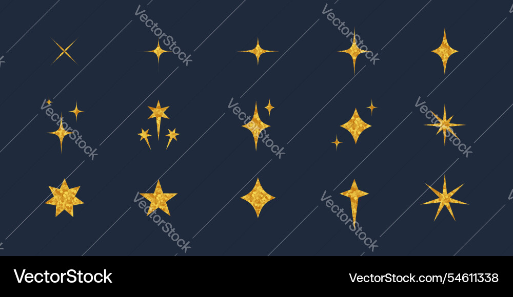 Golden twinkling stars set Golden twinkling stars set vector image