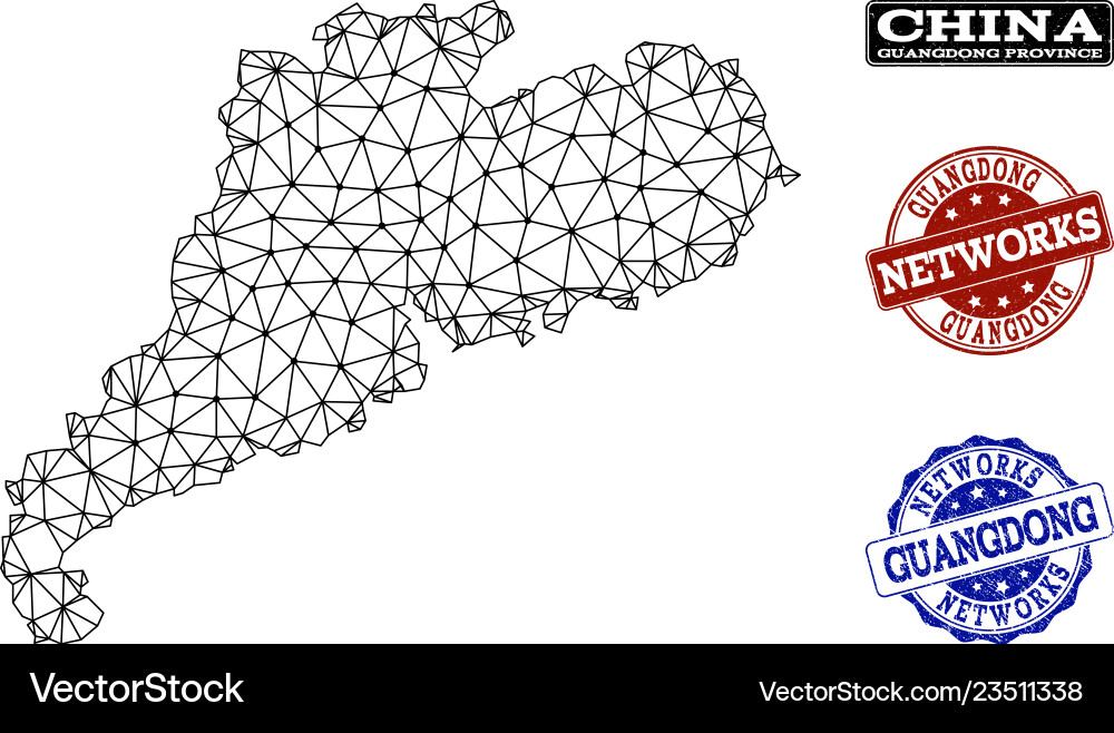 Polygonal network mesh map of guangdong Polygonal network mesh map of guangdong vector image