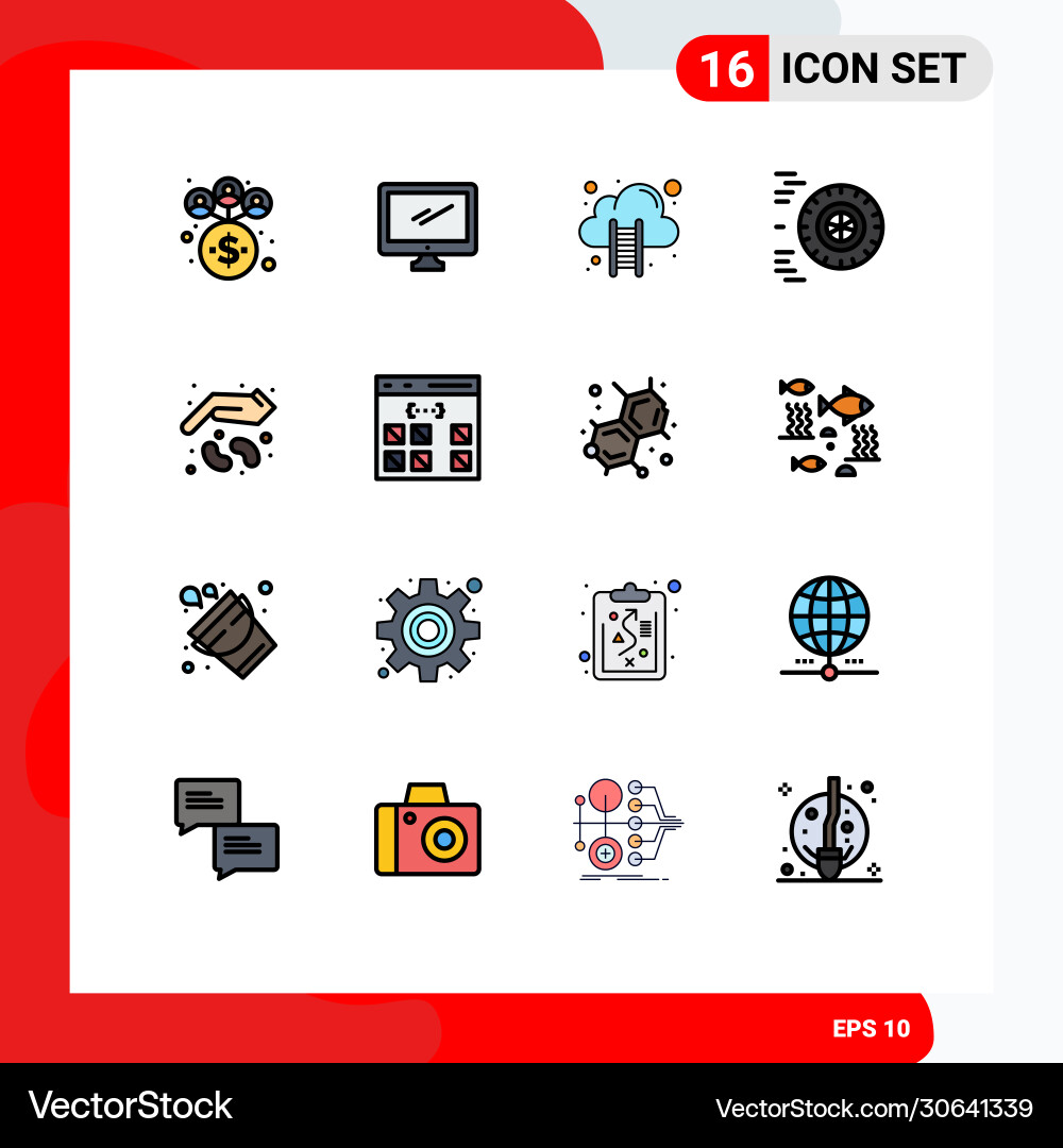 16 universal flat color filled lines set for web Vector Image