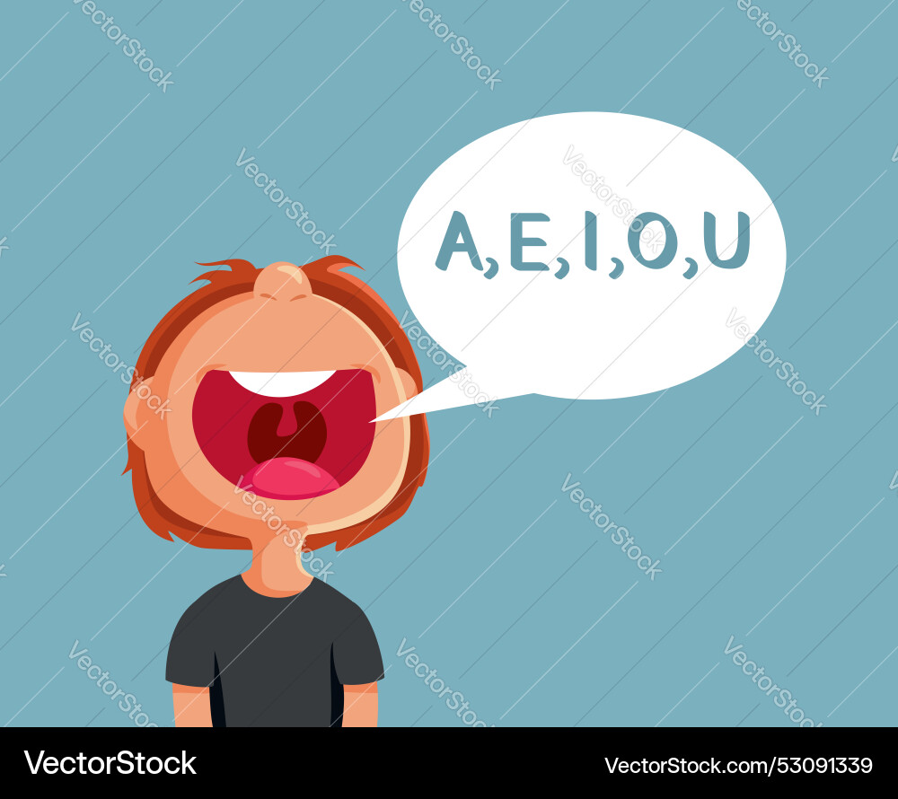 Boy pronouncing the vowels cartoon Boy pronouncing the vowels cartoon vector image