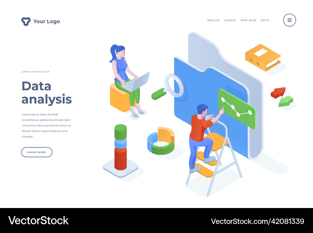 Data analysis isometric landing page template Data analysis isometric landing page template vector image