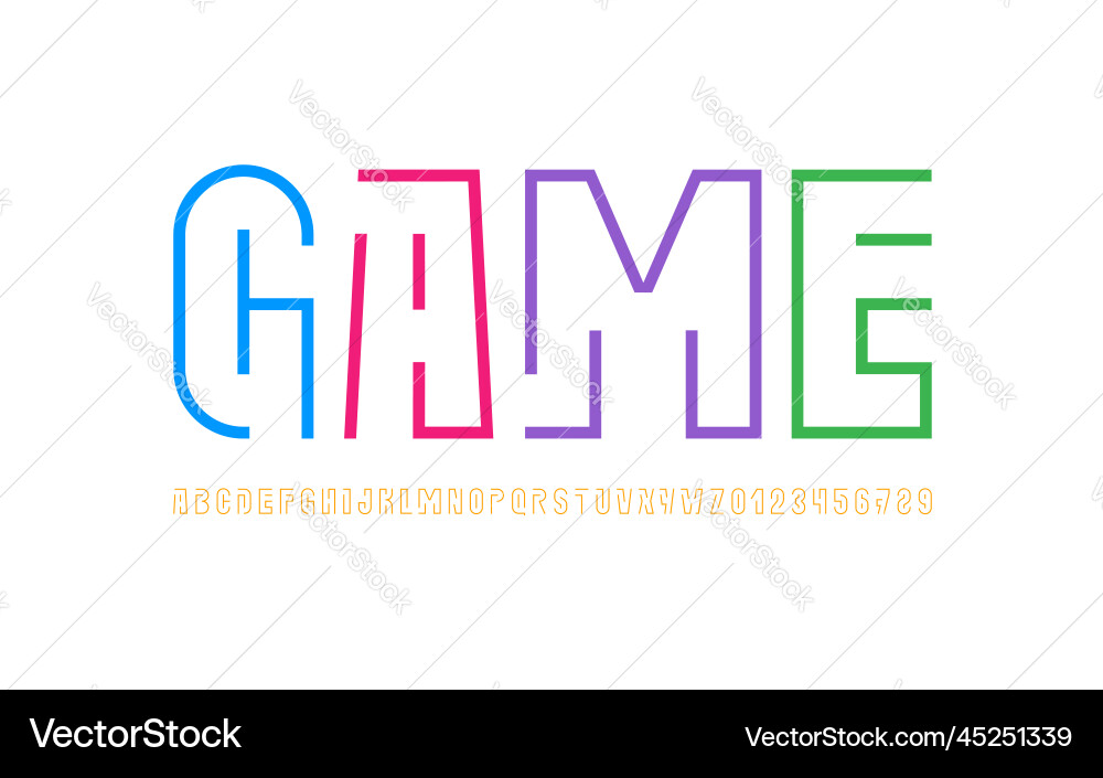 Digital font alphabet from segment colored line Vector Image