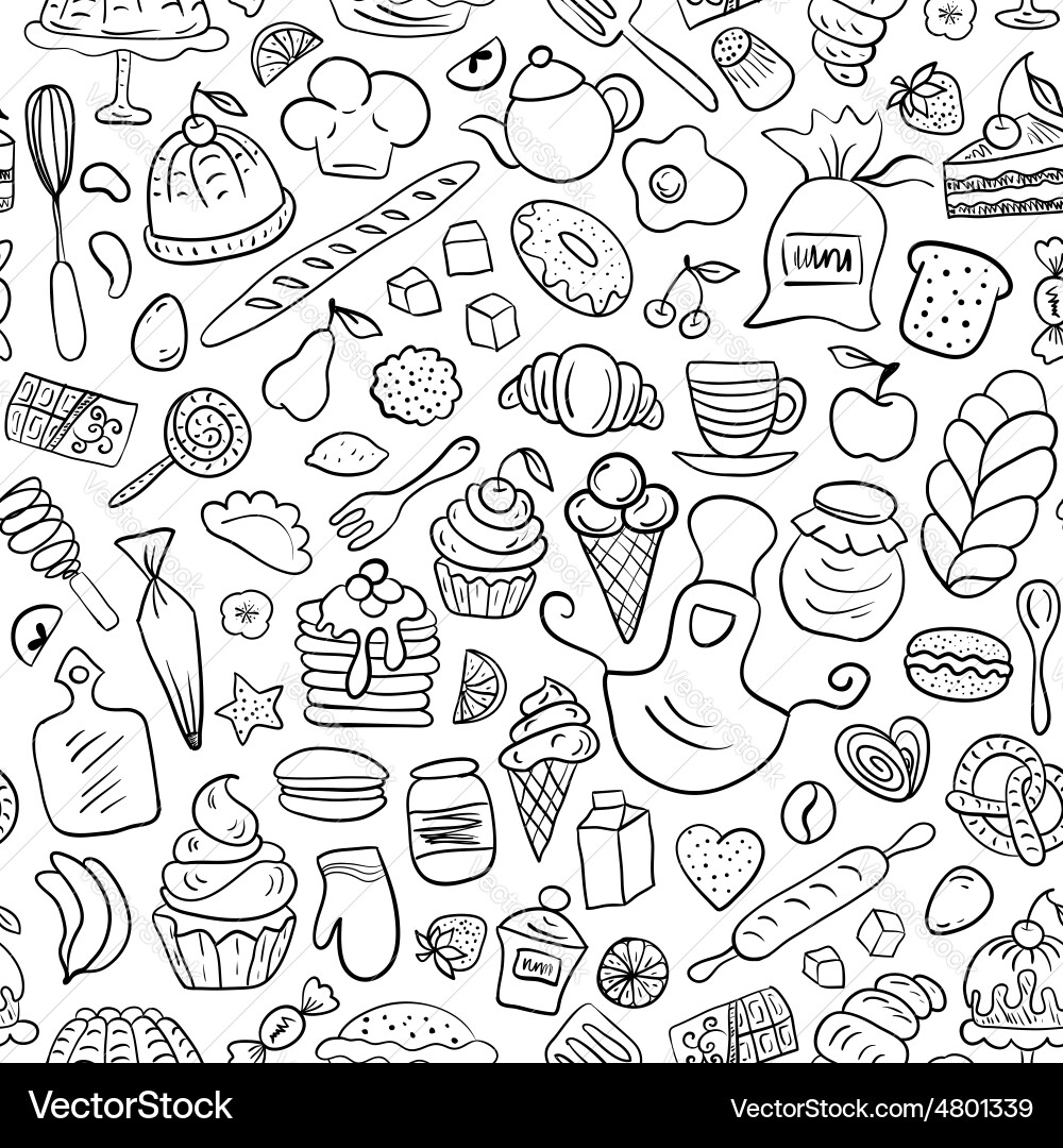 Hand drawn bakery seamless pattern Royalty Free Vector Image
