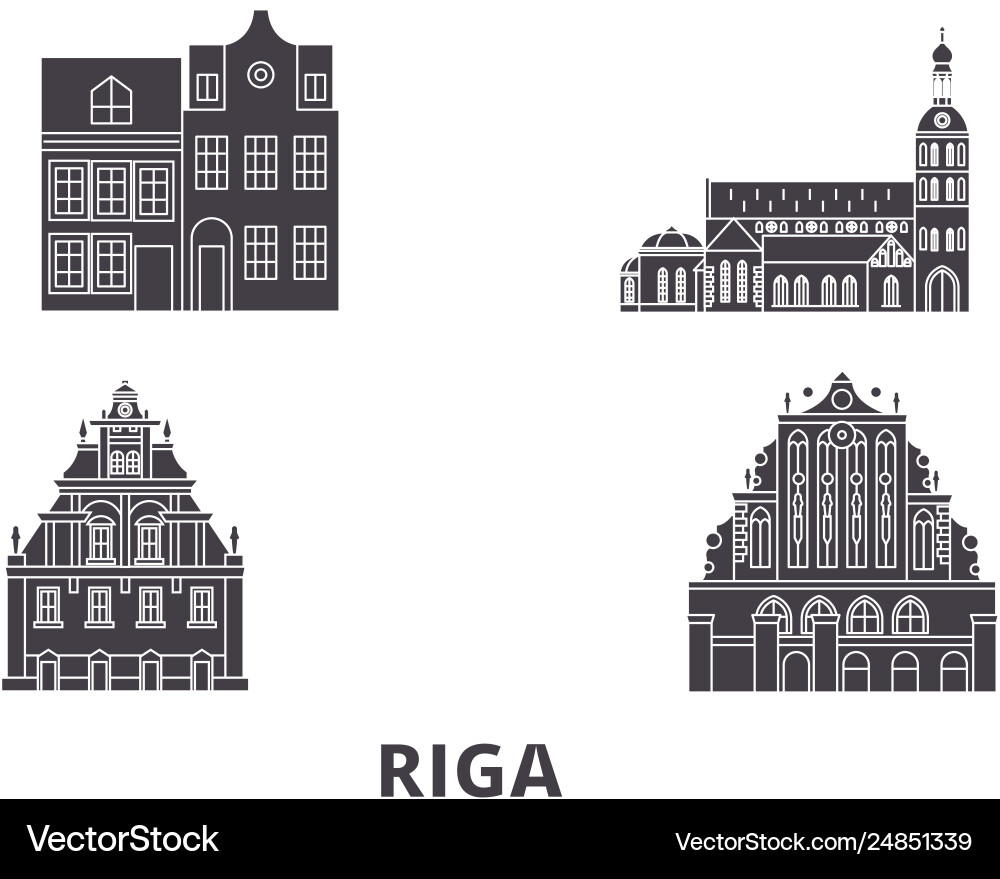 Latvia riga flat travel skyline set Royalty Free Vector