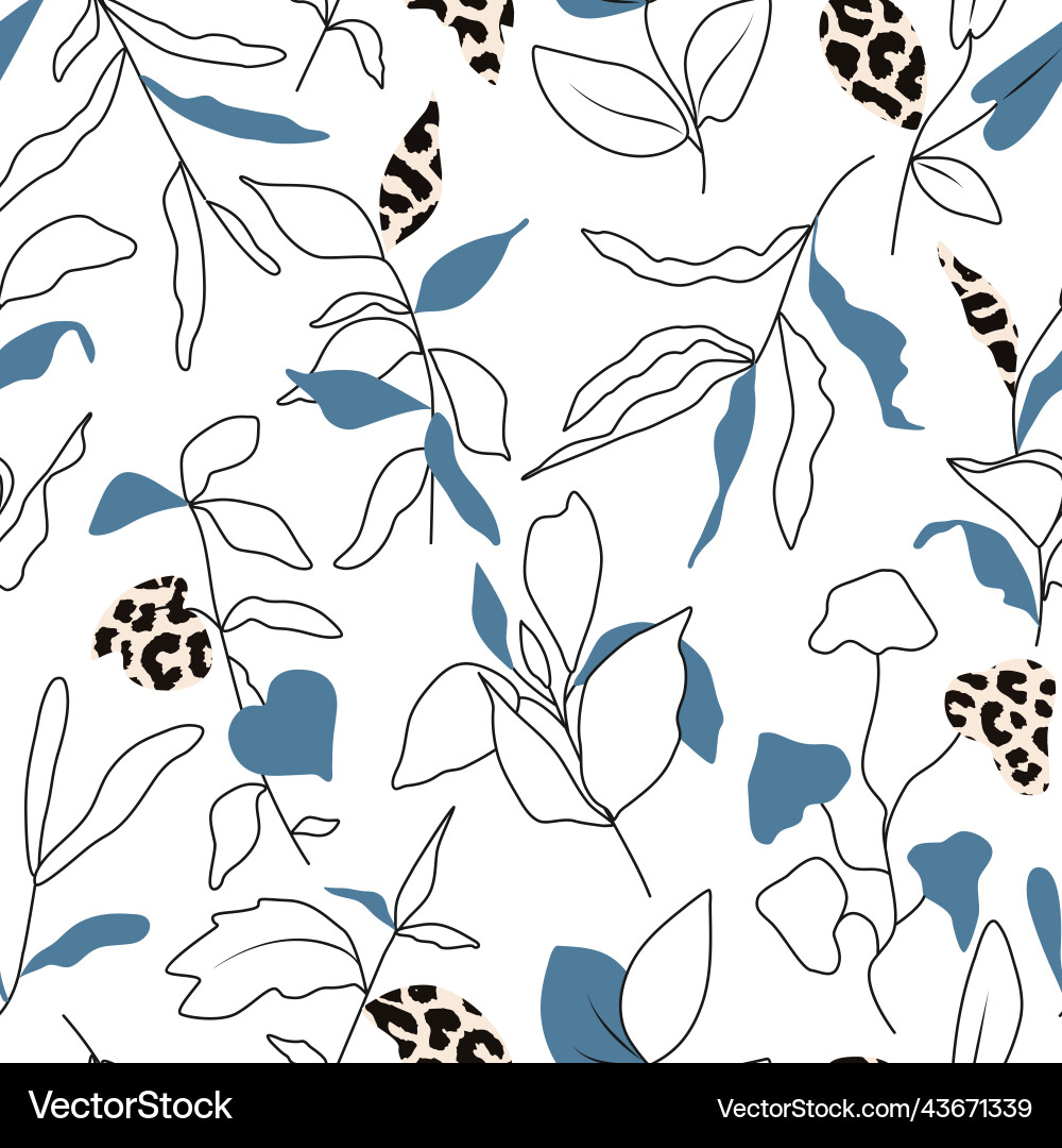 Modern seamless pattern with plants and leopard Modern seamless pattern with plants and leopard Vector Image