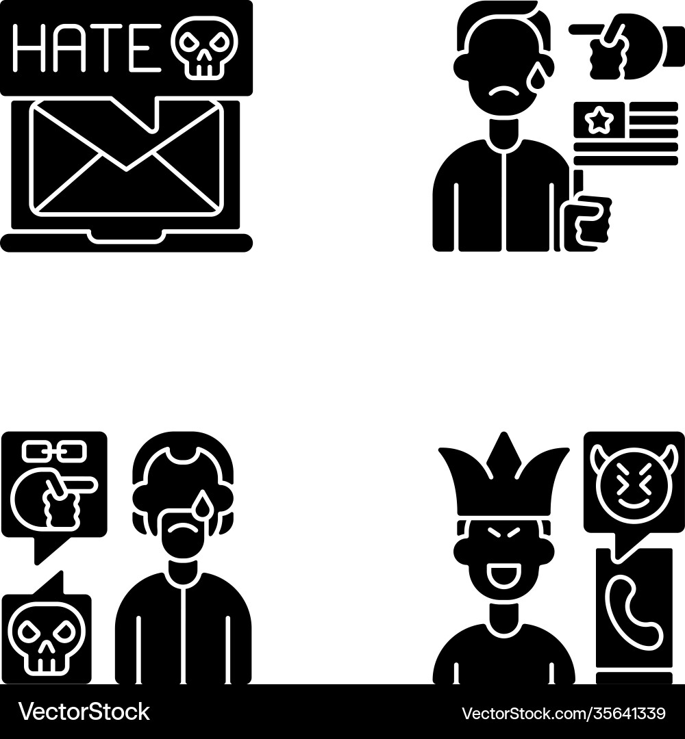 Offensive comments online black glyph icons set Offensive comments online black glyph icons set vector image