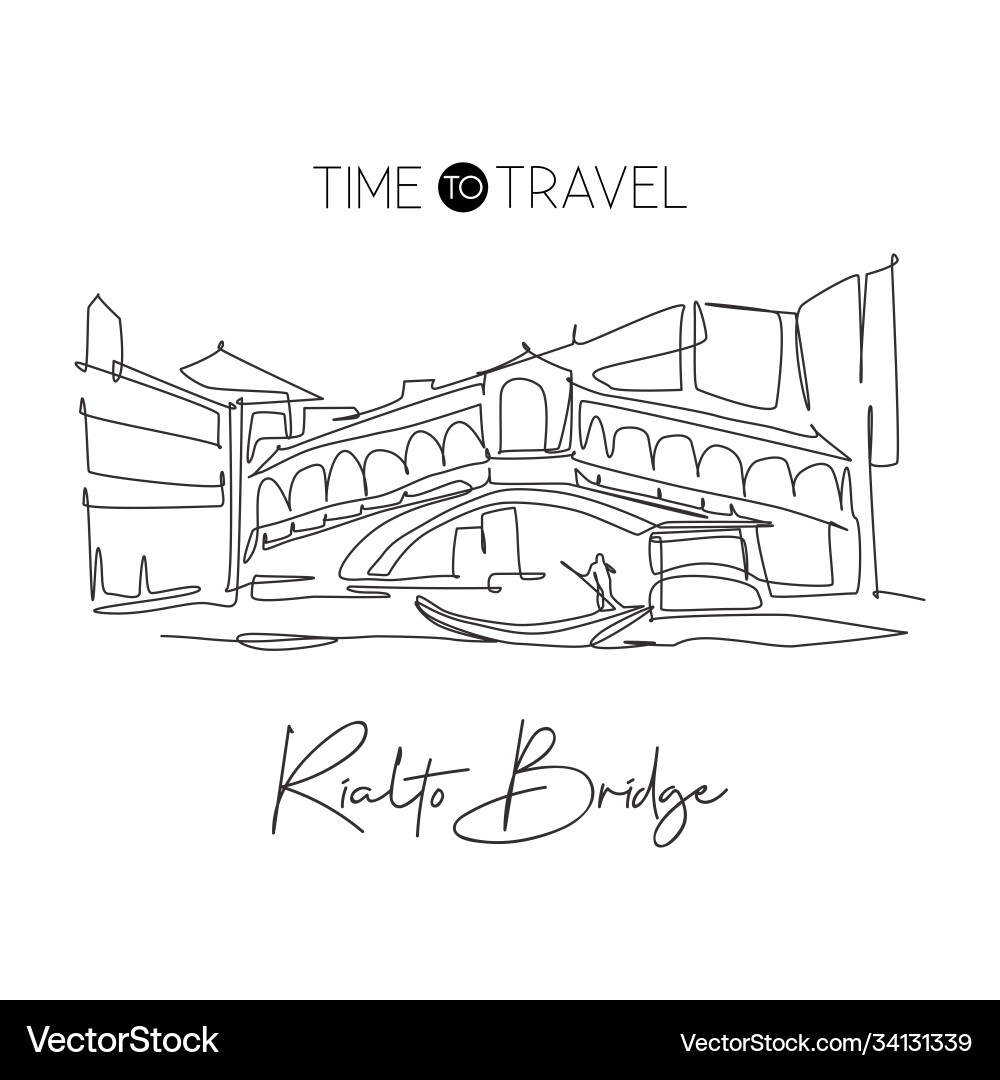 One continuous line drawing rialto bridge One continuous line drawing rialto bridge vector image