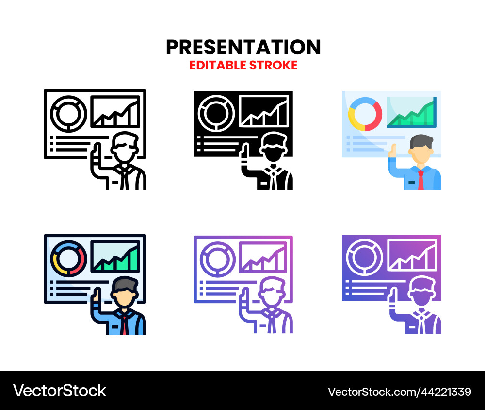 Presentation icon set with different styles Presentation icon set with different styles Vector Image