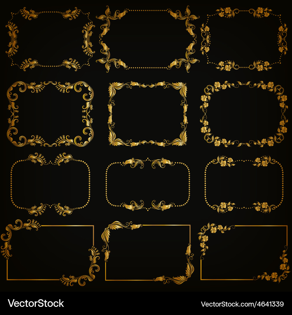Set of gold decorative borders frame Vector Image
