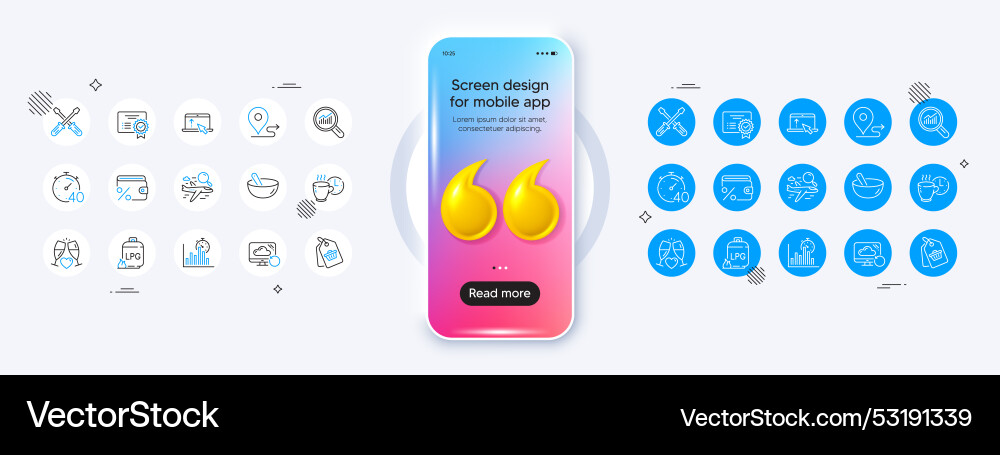 Swipe up report timer and screwdriverl line icons Swipe up report timer and screwdriverl line icons vector image