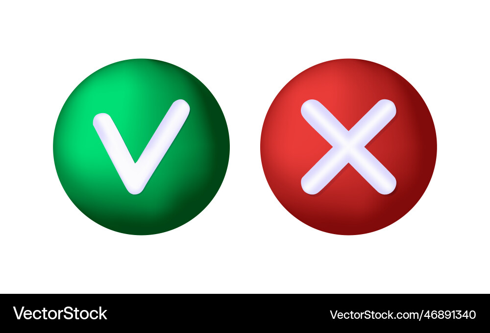 3d check mark and cross buttons on white vector image