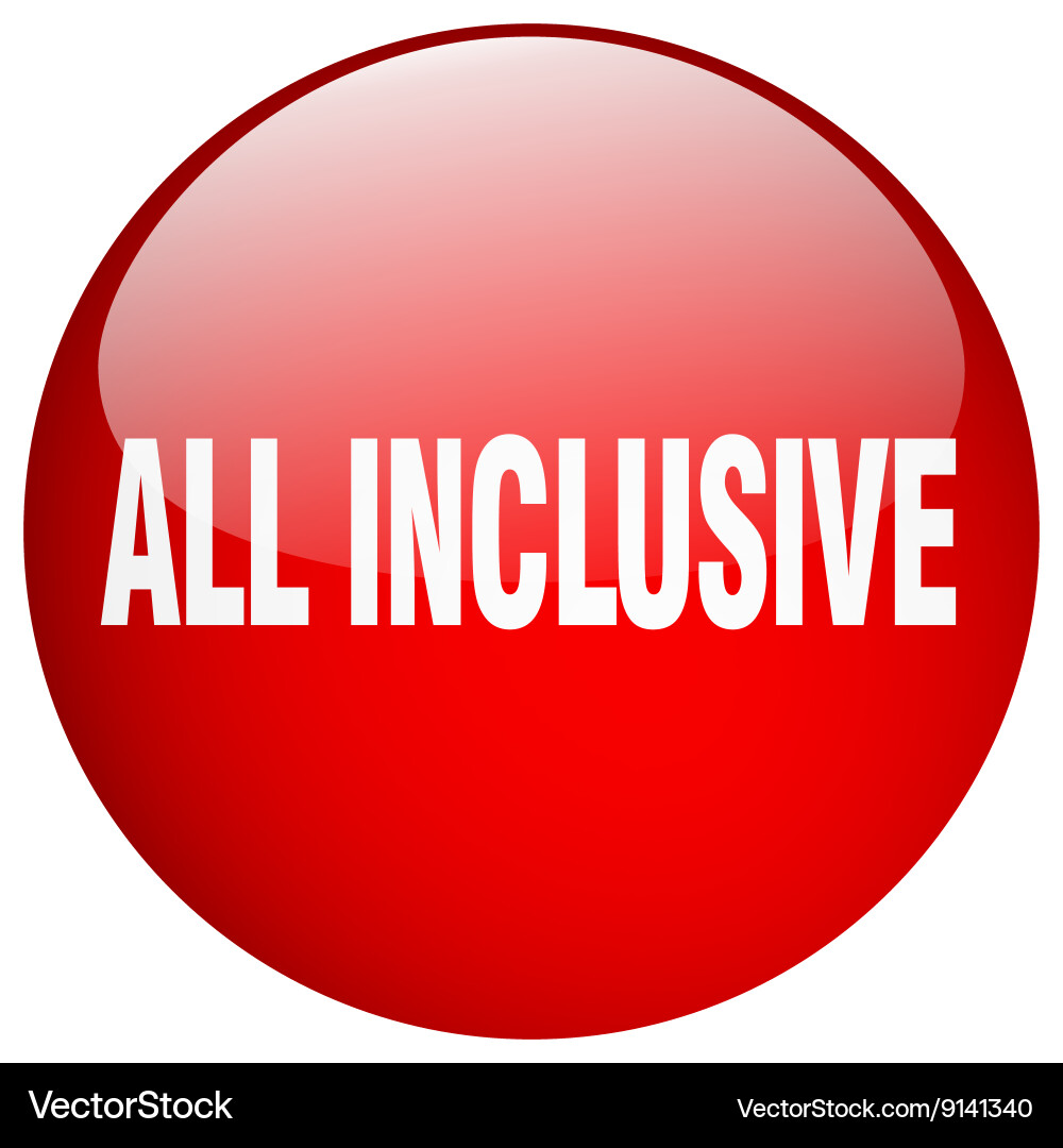 All inclusive red round gel isolated push button vector image
