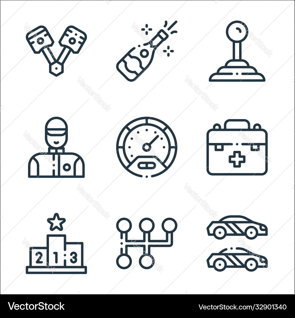 Autoracing line icons linear set quality Autoracing line icons linear set quality vector image