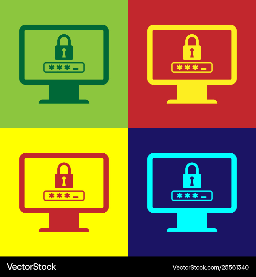 Color monitor with password notification and lock Vector Image
