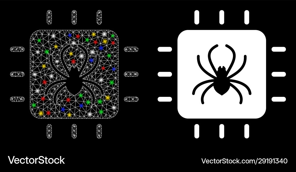 Glossy mesh network chip bug icon with light spots Glossy mesh network chip bug icon with light spots vector image