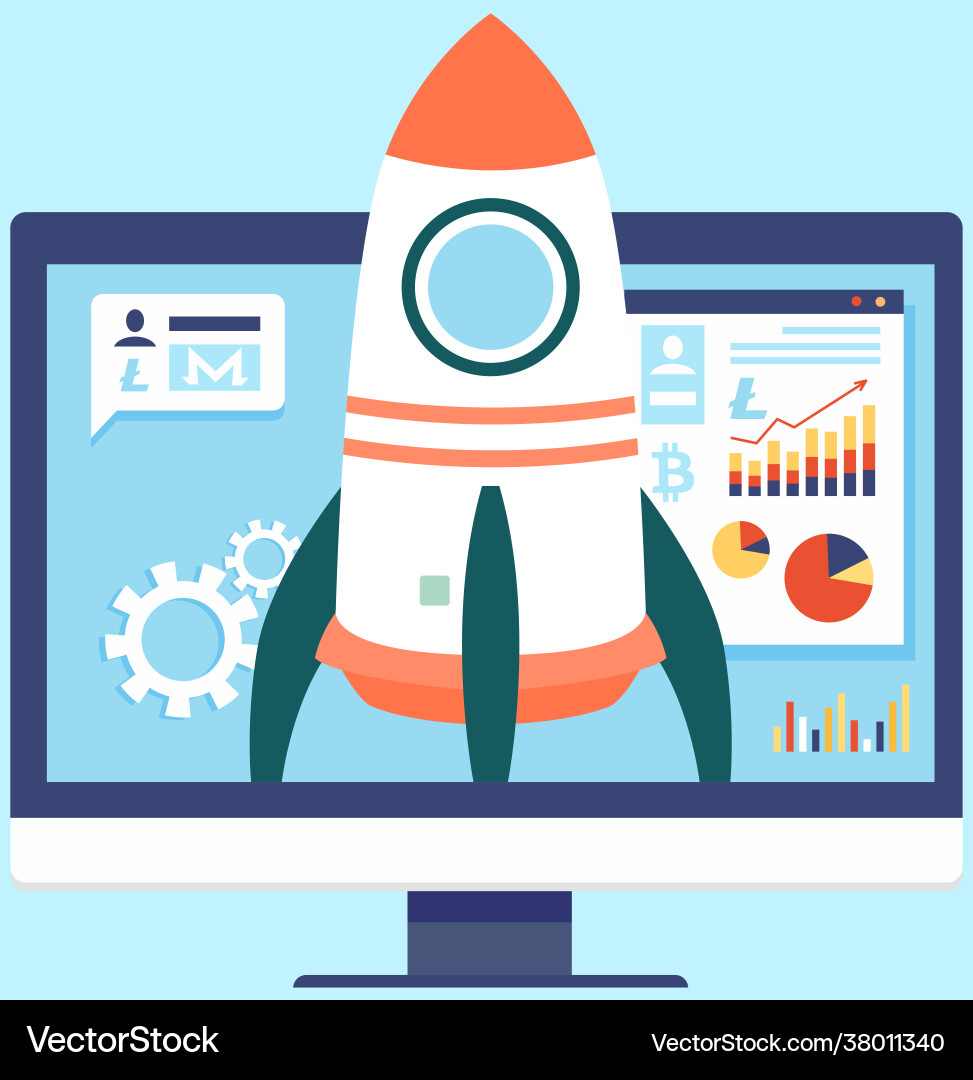 Launching business project startup with spaceship vector image