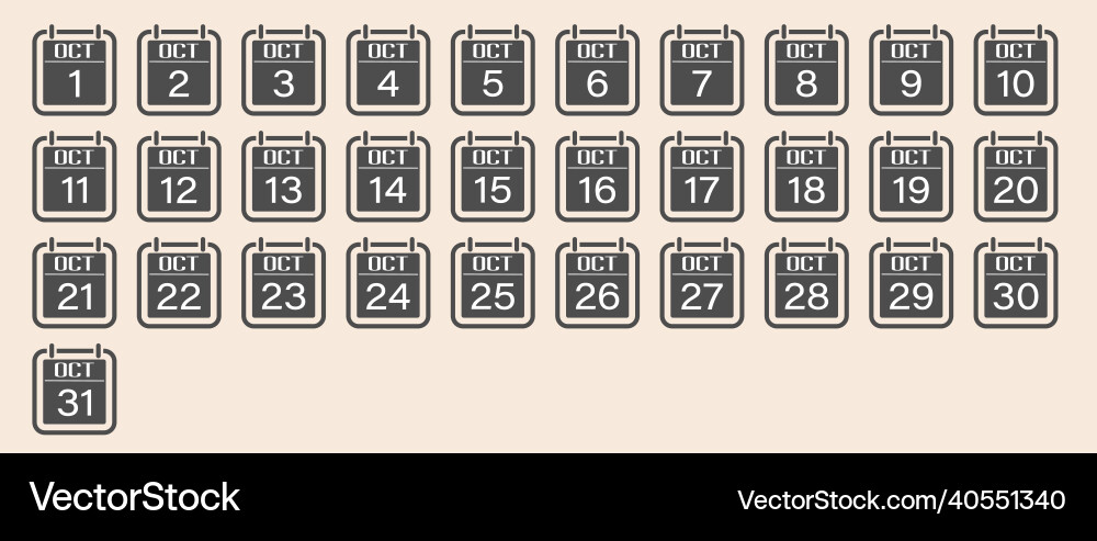October is a month with numbers set of calendar vector image