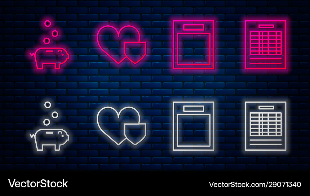 Set line heart with shield empty form piggy bank Set line heart with shield empty form piggy bank vector image