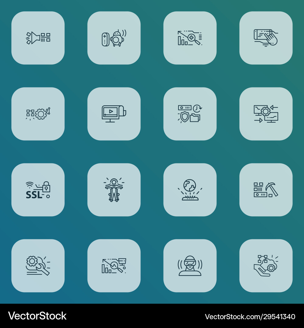 Tech icons line style set with secured backup Tech icons line style set with secured backup vector image