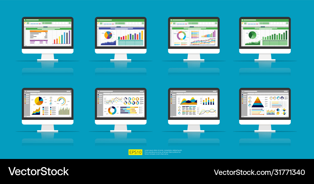 Web statistics analytic charts on computer screen Web statistics analytic charts on computer screen Vector Image