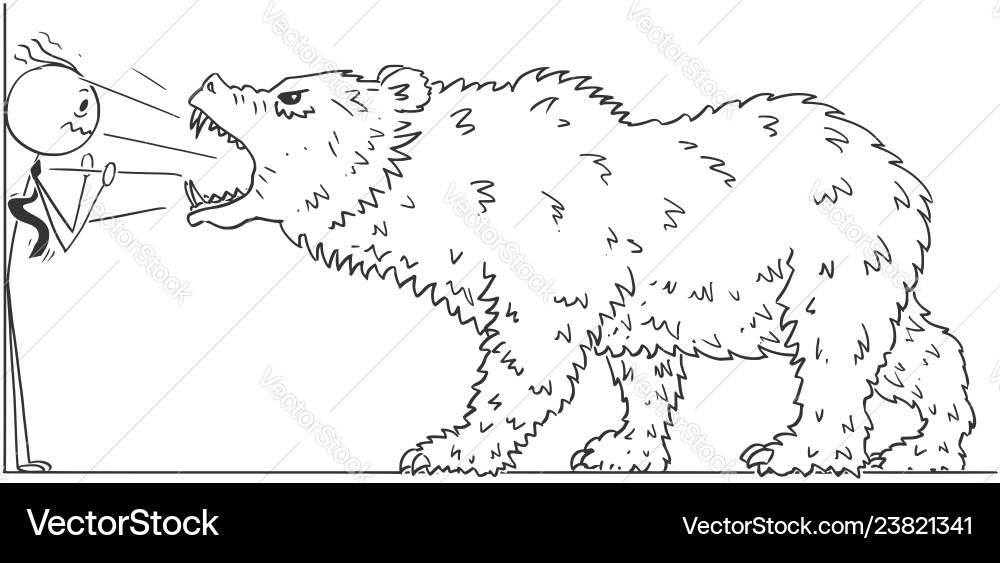 Cartoon of businessman pushed into corner by bear Cartoon of businessman pushed into corner by bear vector image