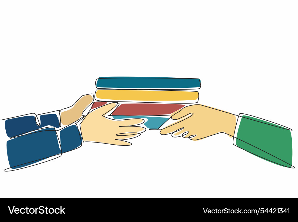 Continuous one line drawing two hands passing Continuous one line drawing two hands passing vector image