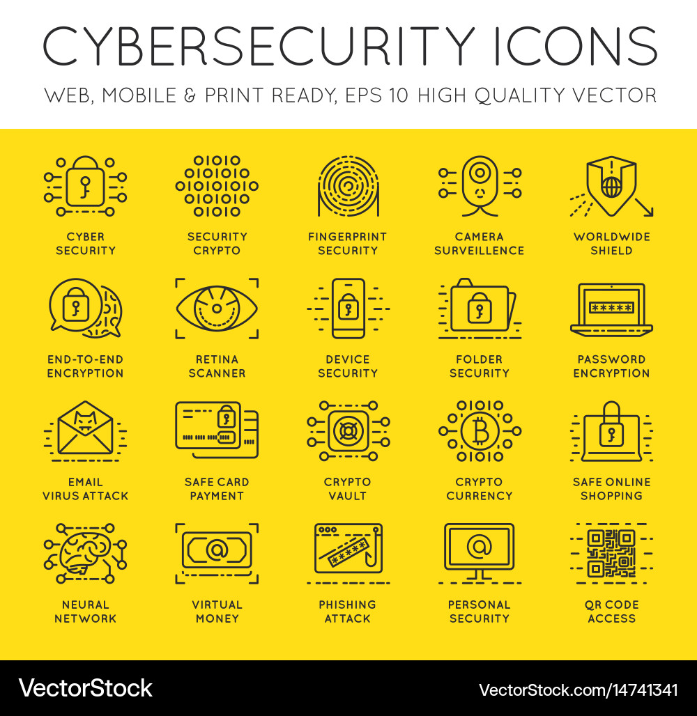 Cyber security thin line icons set computer vector image