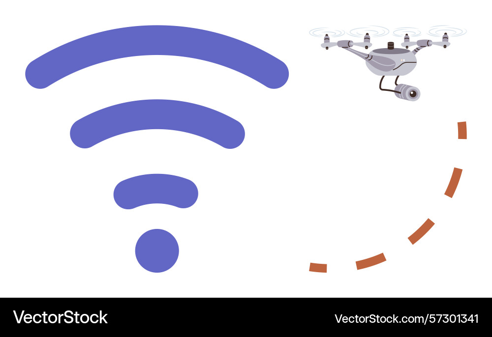 Drone with camera connecting via wireless signal vector image