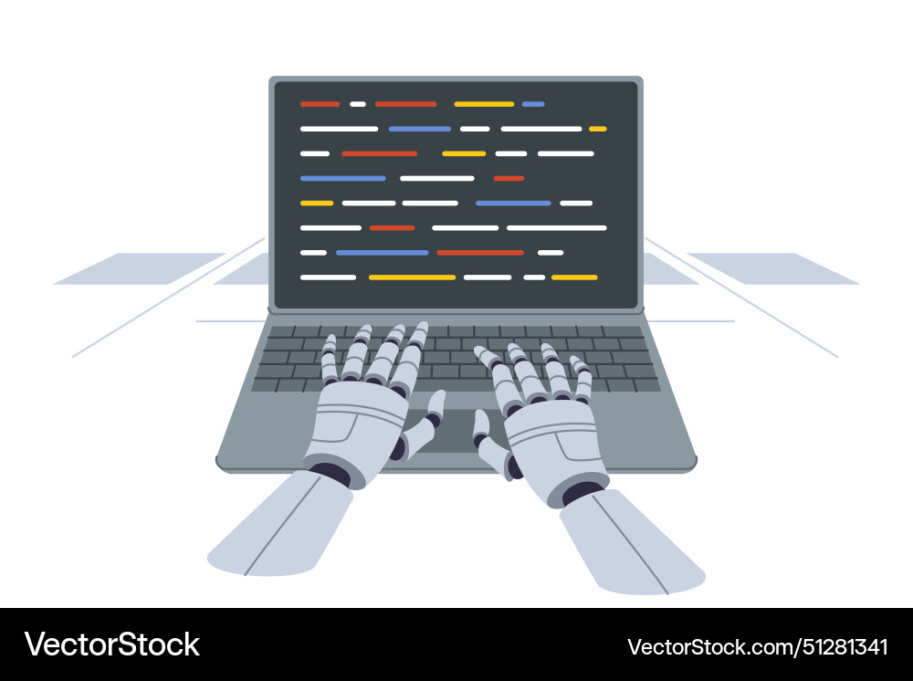Hände von Roboter Programmierer Code in Laptop eingeben Hände von Roboter Programmierer Code in Laptop eingeben vektorbild