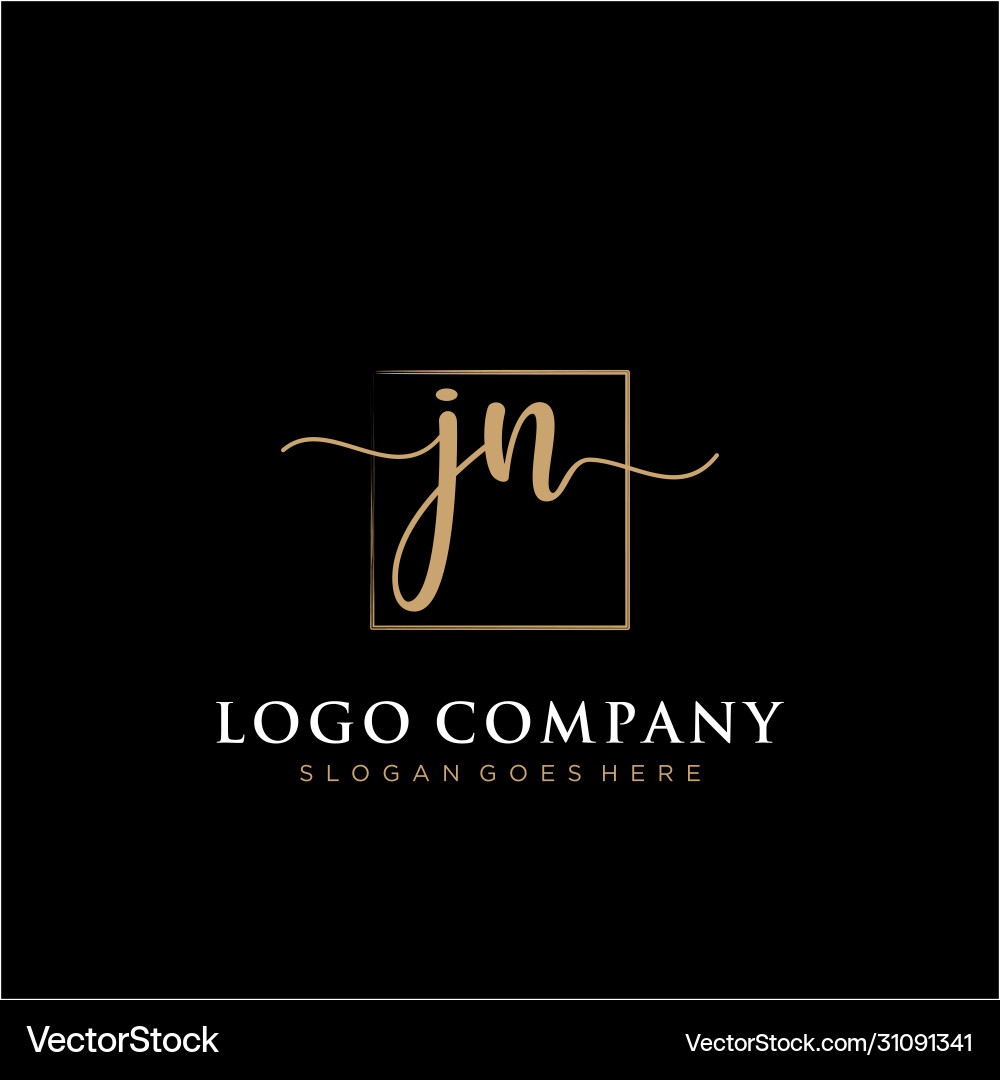 Jn initial handwriting logo with rectangle Vector Image
