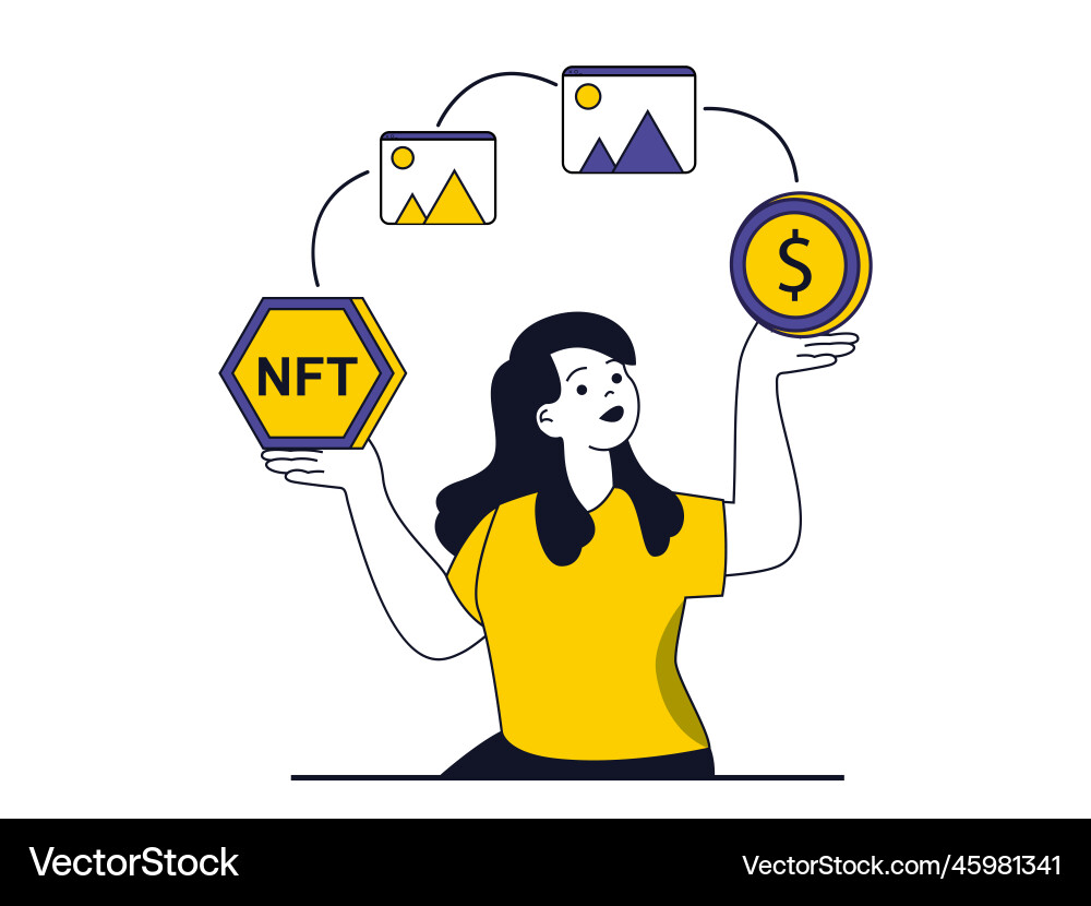 Nft token concept with character situation Nft token concept with character situation vector image