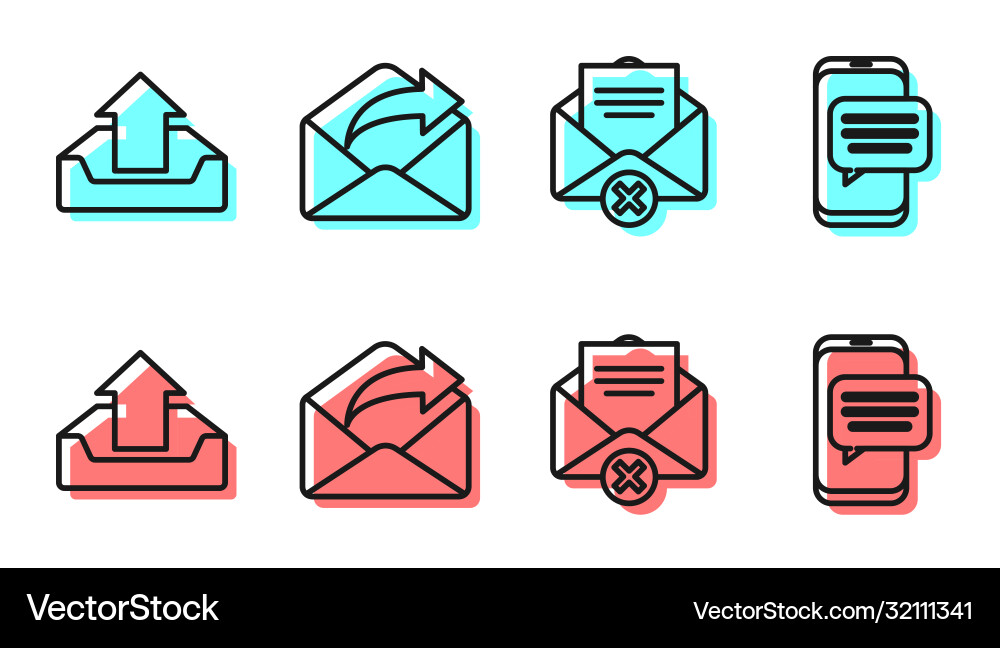 Set line delete envelope upload inbox outgoing Set line delete envelope upload inbox outgoing vector image